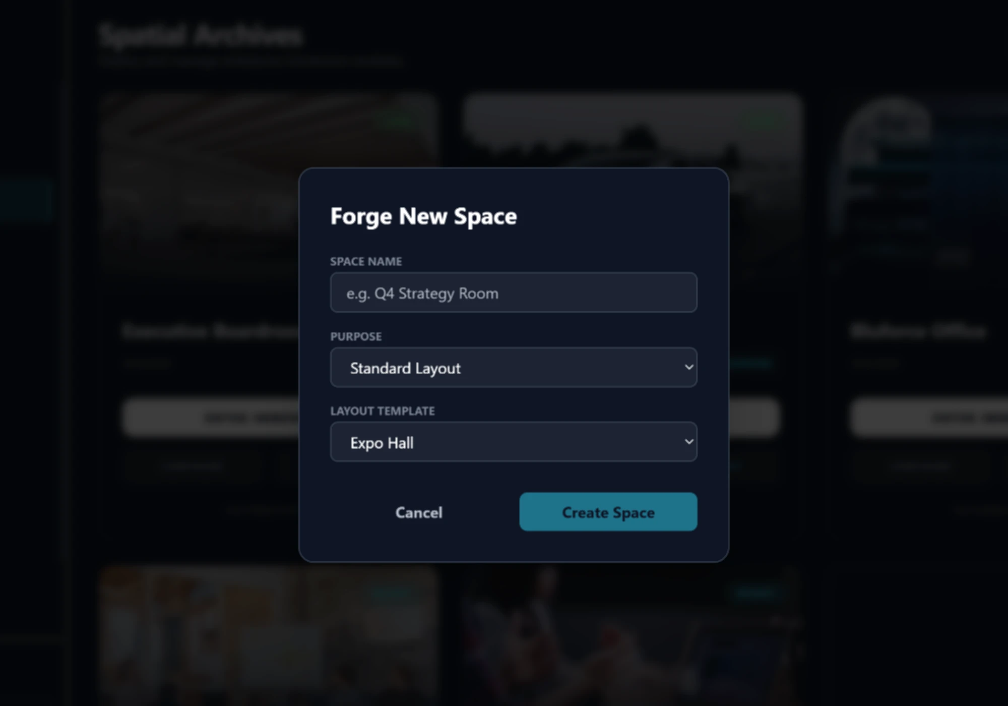 GreenGalaxy space creation and administration view
